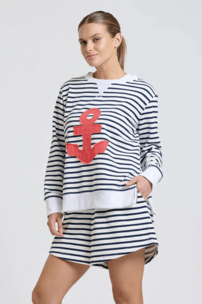 Zipside Classic Sweatshirt - Navy Stripe/Red