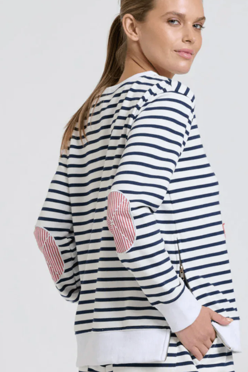 Zipside Classic Sweatshirt - Navy Stripe/Red
