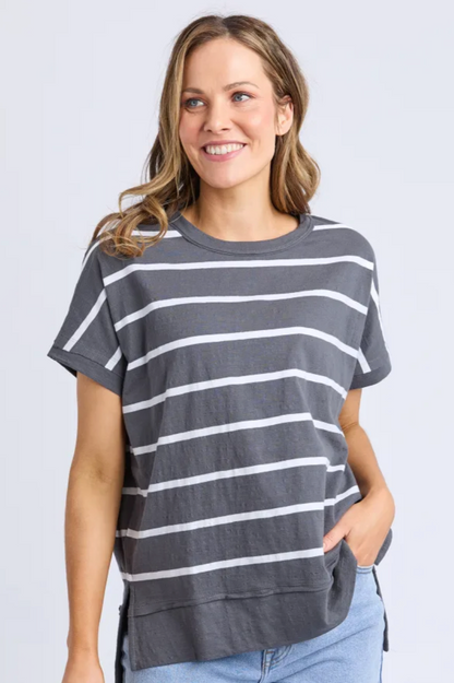 Foxwood Allison Stripe Tee - Charc/Wht Stripe