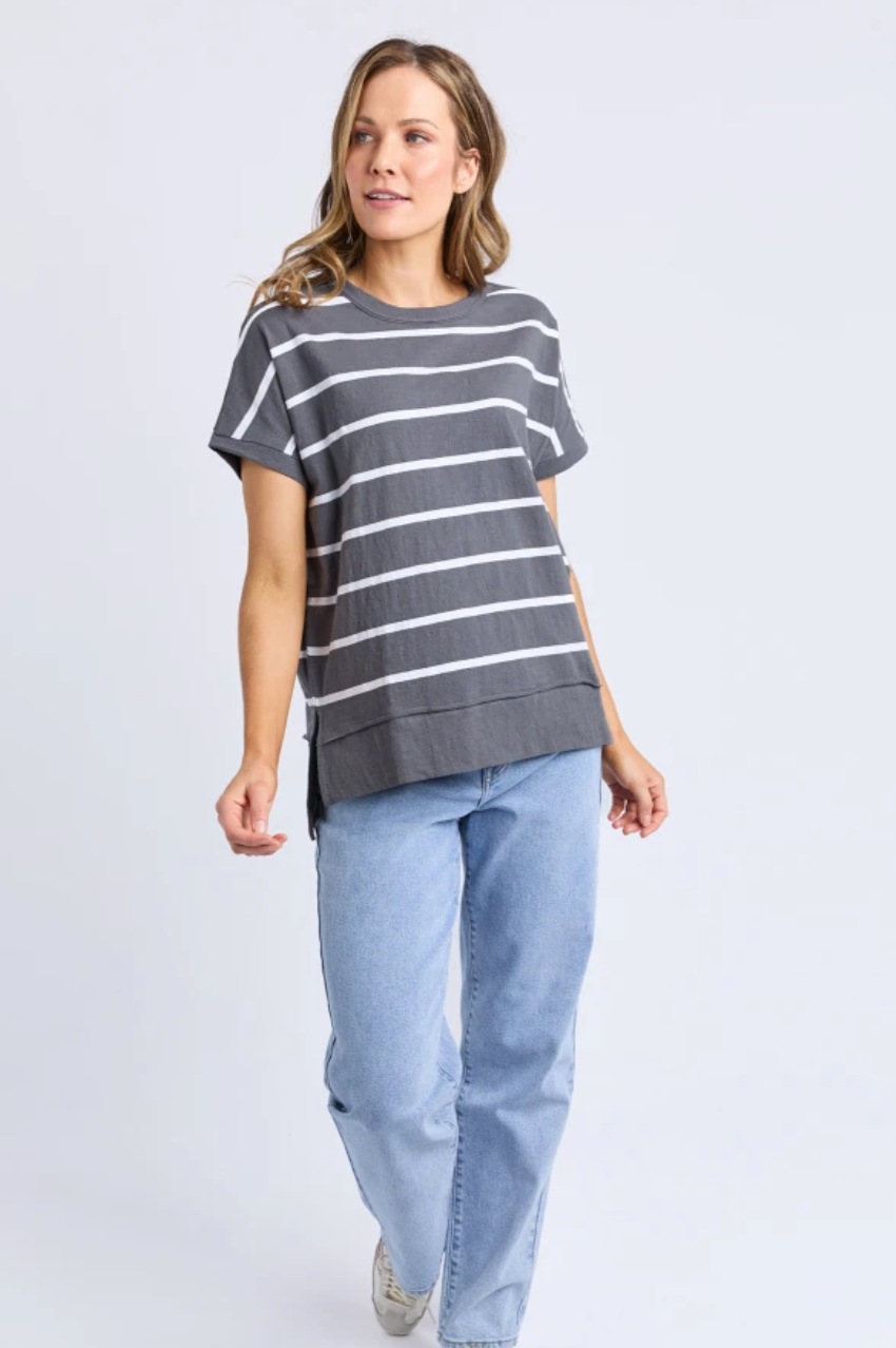 Foxwood Allison Stripe Tee - Charc/Wht Stripe