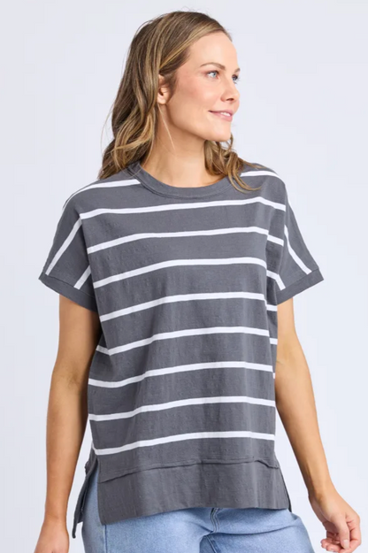 Foxwood Allison Stripe Tee - Charc/Wht Stripe