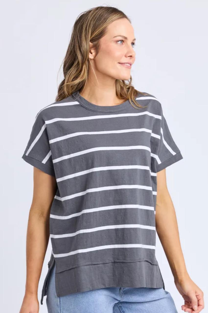 Foxwood Allison Stripe Tee - Charc/Wht Stripe