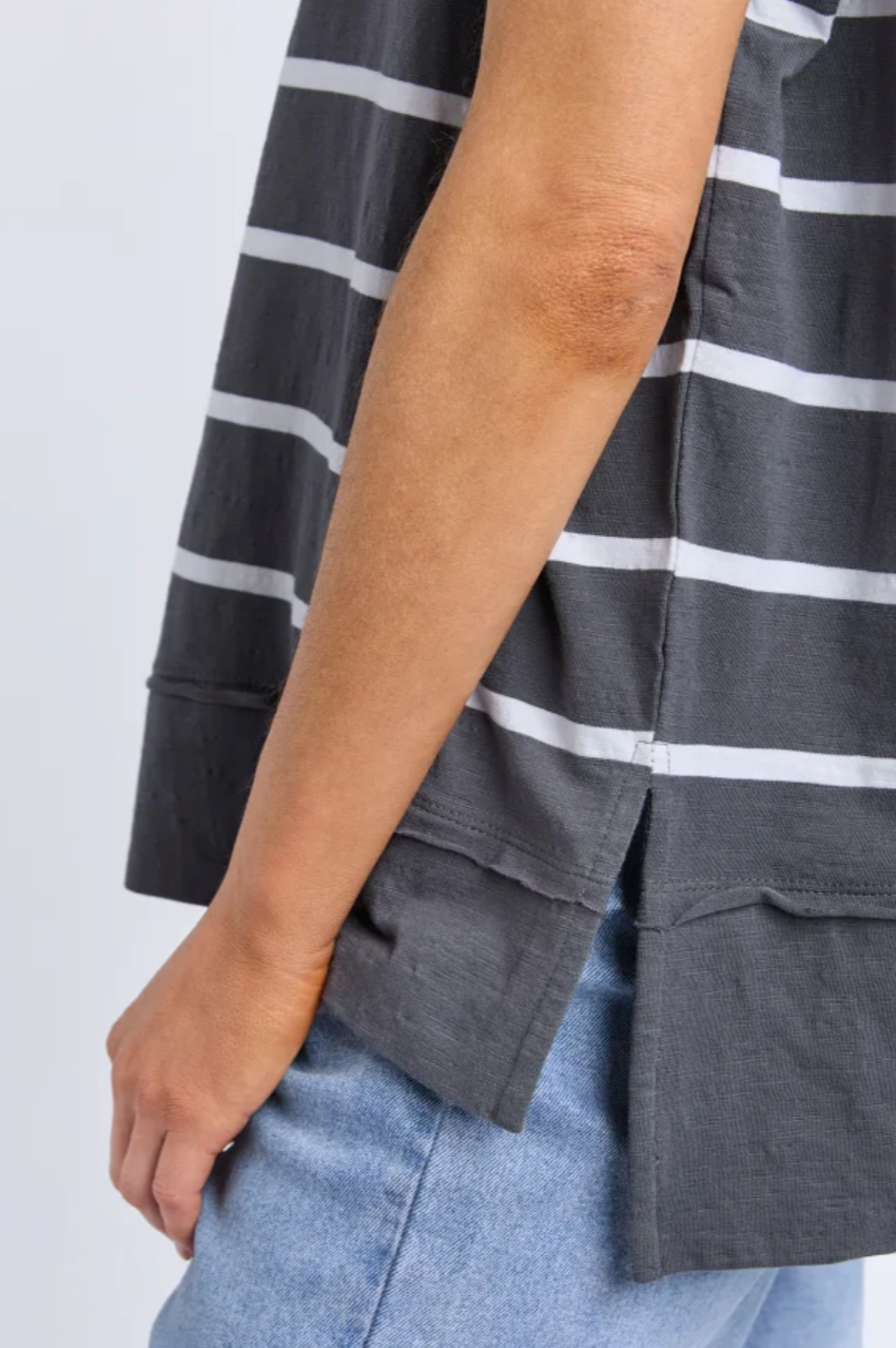 Foxwood Allison Stripe Tee - Charc/Wht Stripe