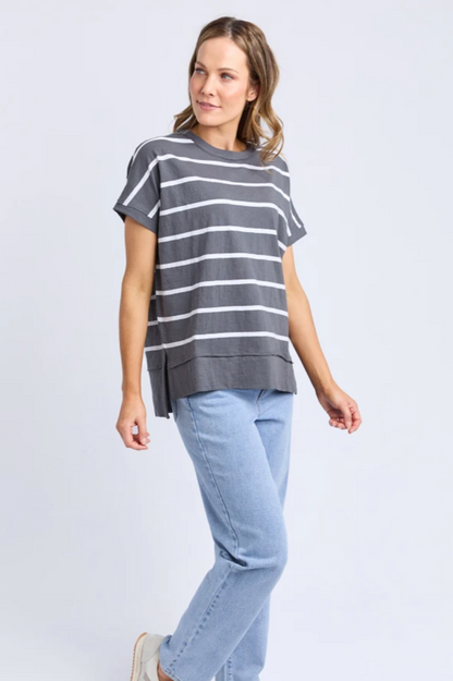 Foxwood Allison Stripe Tee - Charc/Wht Stripe