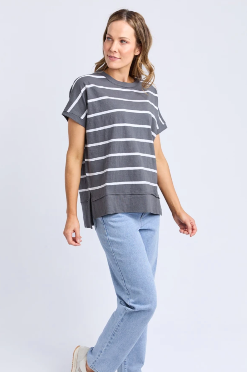 Foxwood Allison Stripe Tee - Charc/Wht Stripe