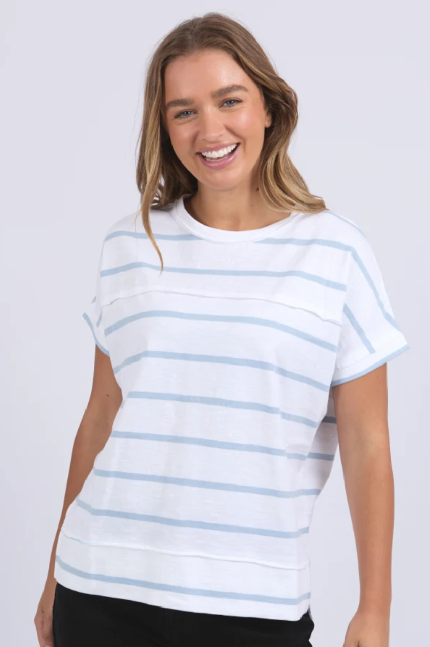 Foxwood Allison Stripe Tee - White/Sky Blue
