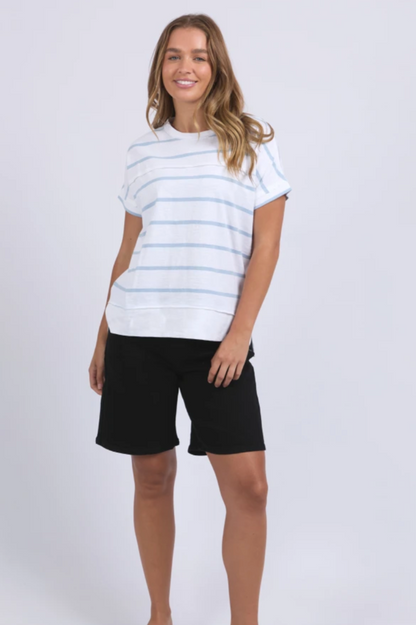 Foxwood Allison Stripe Tee - White/Sky Blue