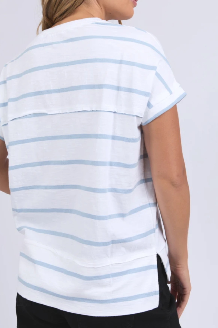 Foxwood Allison Stripe Tee - White/Sky Blue