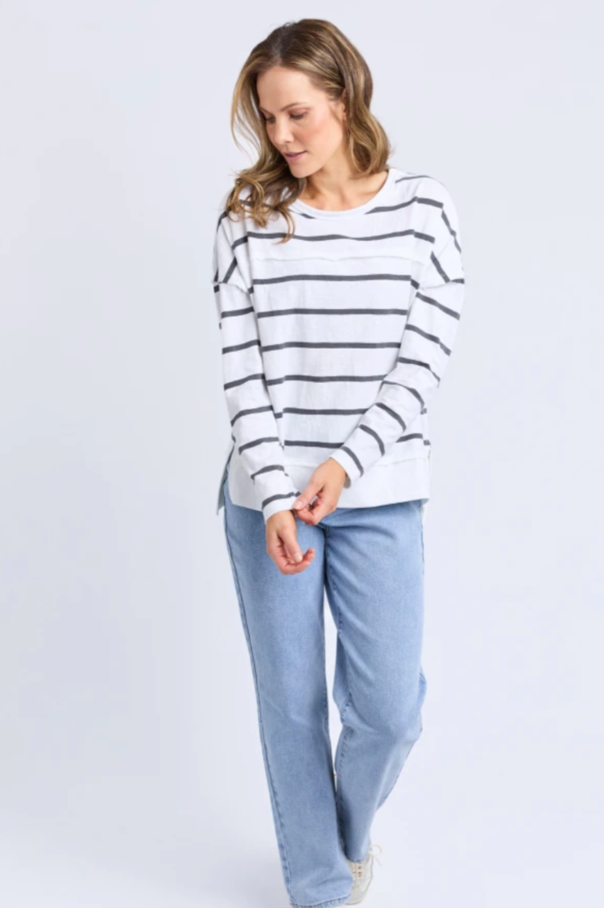 Foxwood Jayne Stripe Throw On Top - Wht/Charc Stripe
