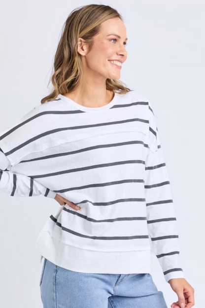 Foxwood Jayne Stripe Throw On Top - Wht/Charc Stripe