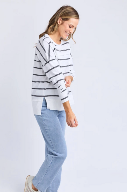 Foxwood Jayne Stripe Throw On Top - Wht/Charc Stripe