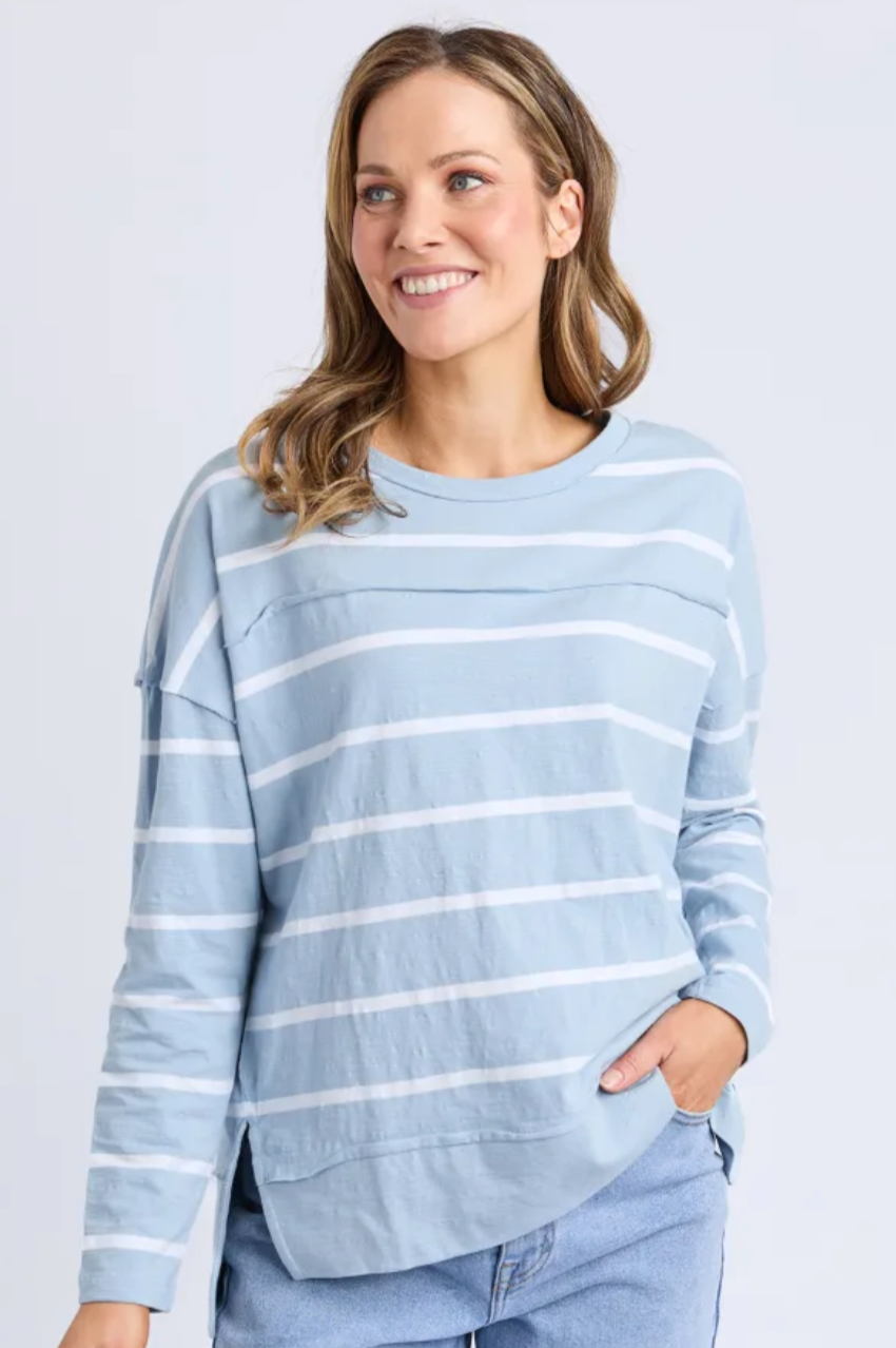 Foxwood Jayne Stripe Throw On Top - Sky/Wht Stripe