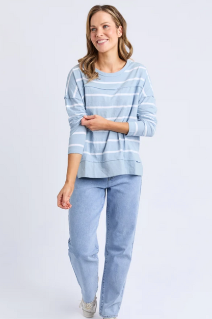 Foxwood Jayne Stripe Throw On Top - Sky/Wht Stripe