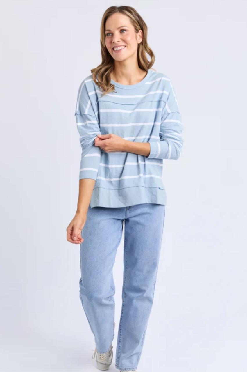 Foxwood Jayne Stripe Throw On Top - Sky/Wht Stripe