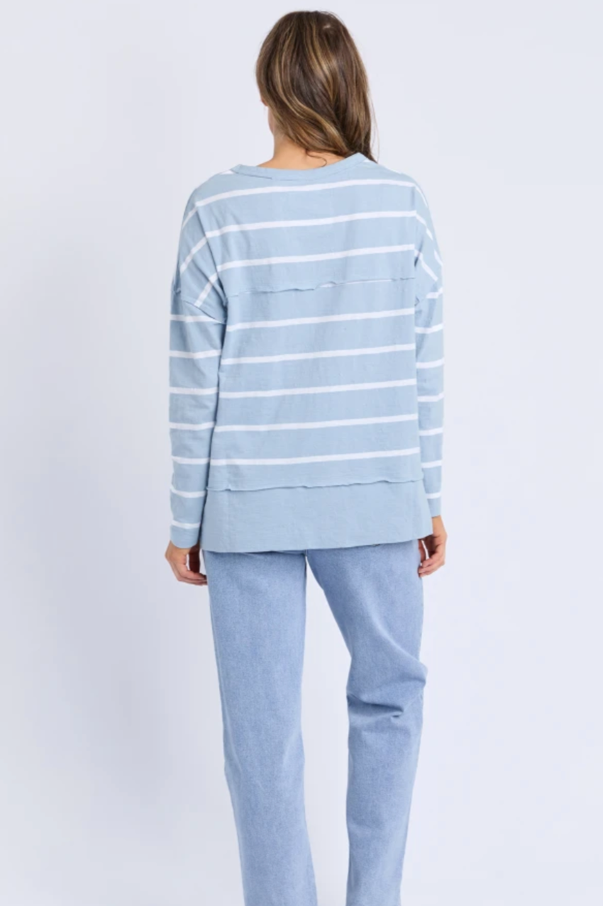 Foxwood Jayne Stripe Throw On Top - Sky/Wht Stripe