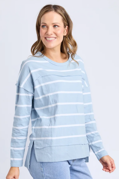 Foxwood Jayne Stripe Throw On Top - Sky/Wht Stripe