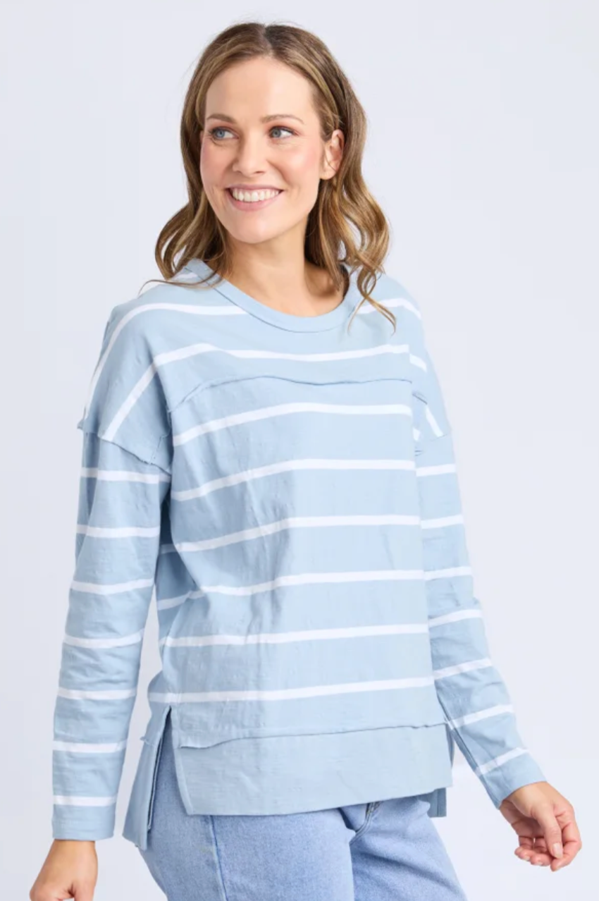 Foxwood Jayne Stripe Throw On Top - Sky/Wht Stripe
