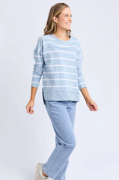 Foxwood Jayne Stripe Throw On Top - Sky/Wht Stripe