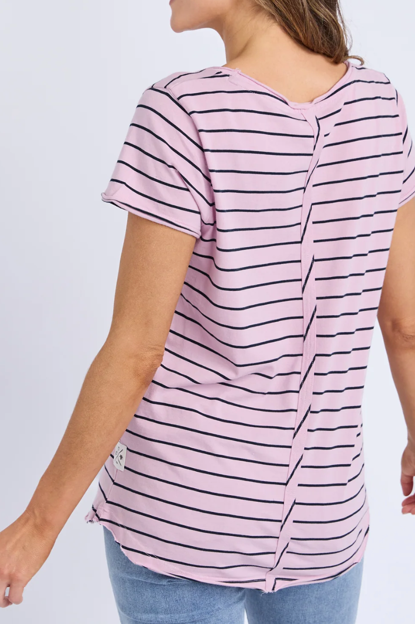 Elm Pima Vee Tee - Pink/Navy Stripe