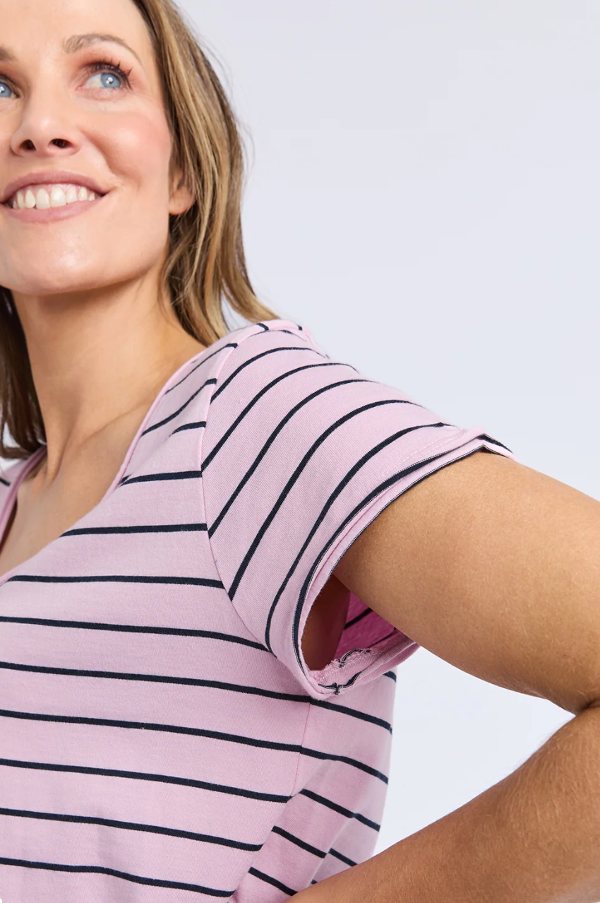 Elm Pima Vee Tee - Pink/Navy Stripe