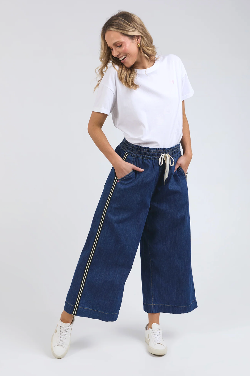 Elm Greta Wide Leg Pant - Side Tape/Dark Blue