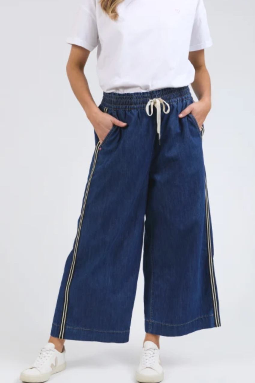 Elm Greta Wide Leg Pant - Side Tape/Dark Blue