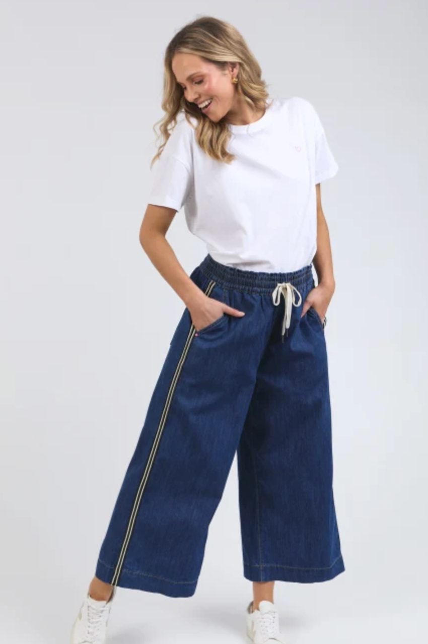 Elm Greta Wide Leg Pant - Side Tape/Dark Blue
