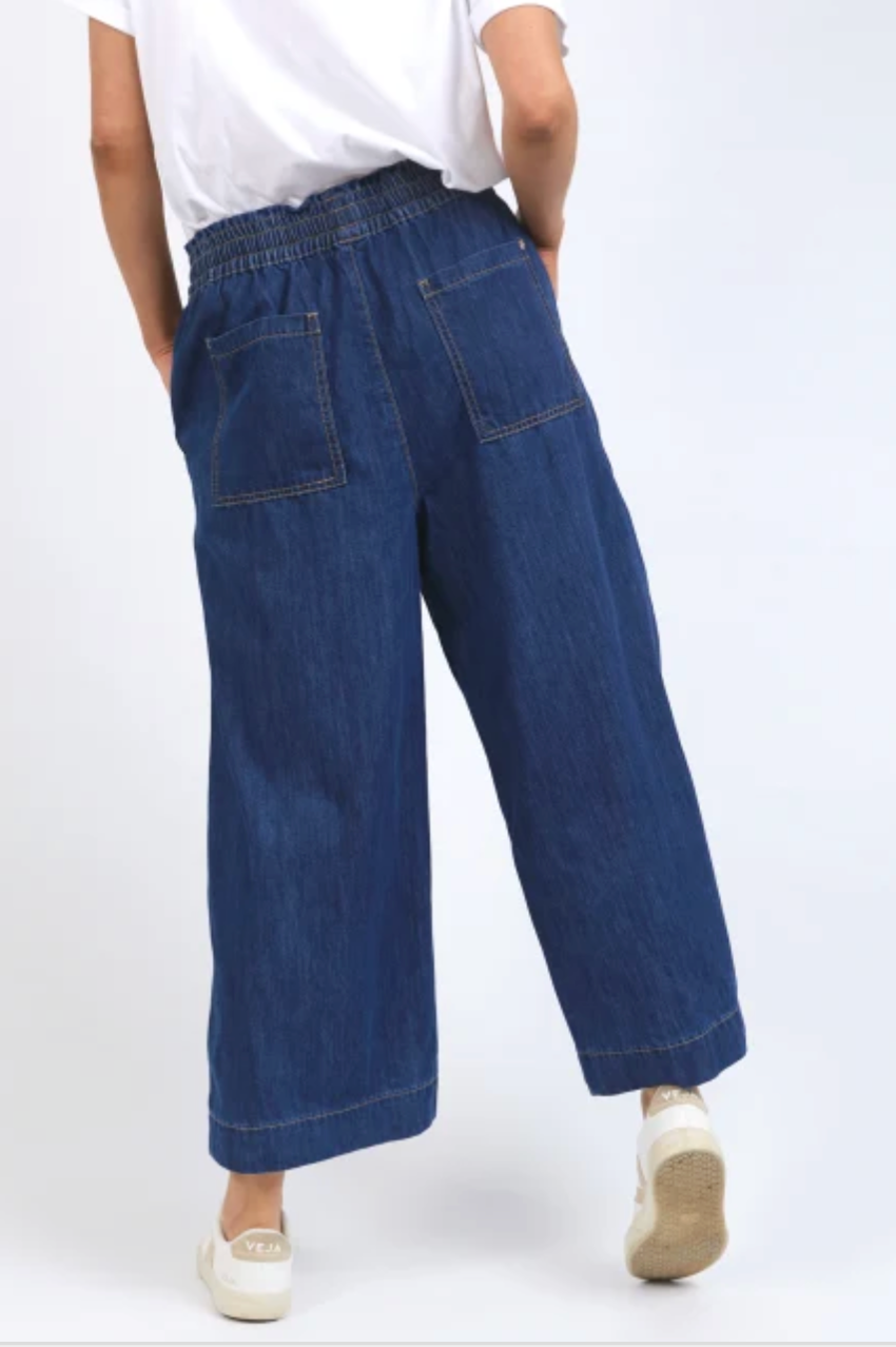 Elm Greta Wide Leg Pant - Side Tape/Dark Blue