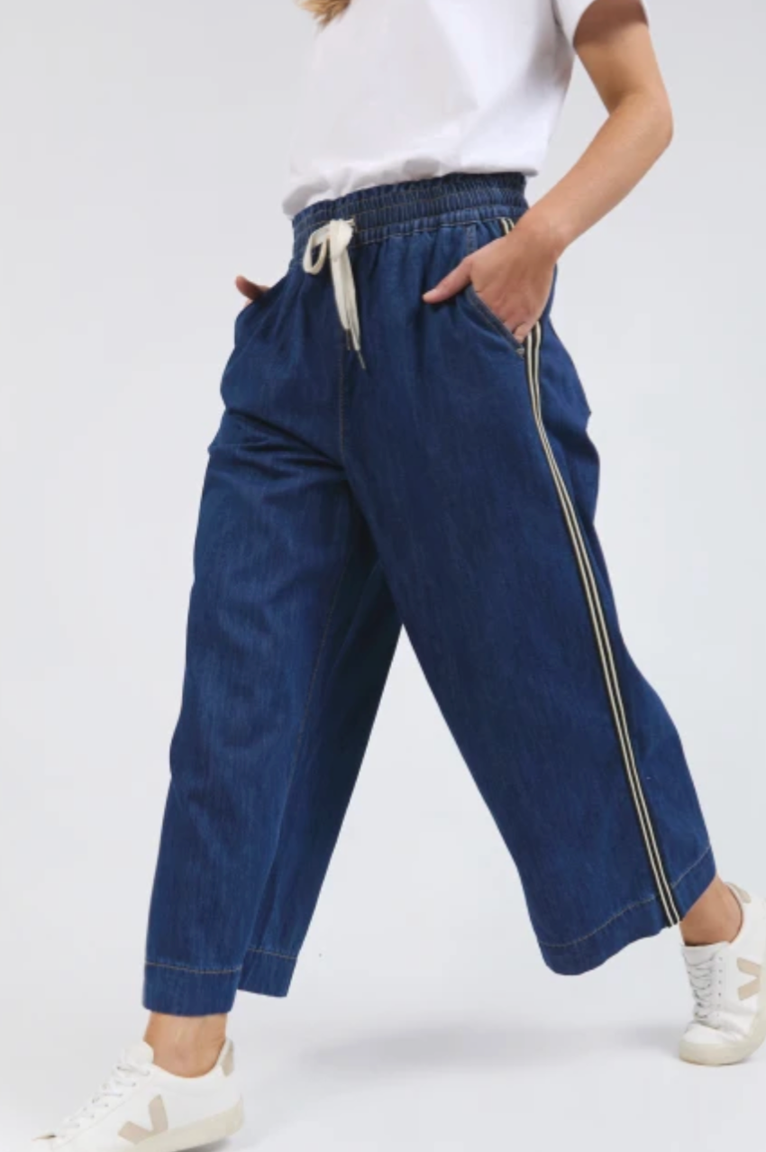 Elm Greta Wide Leg Pant - Side Tape/Dark Blue