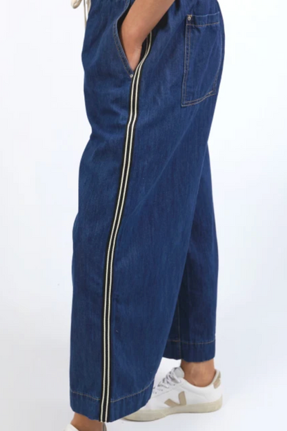 Elm Greta Wide Leg Pant - Side Tape/Dark Blue