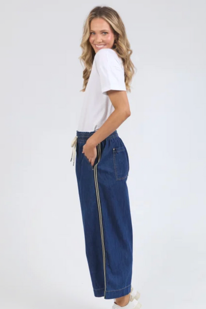 Elm Greta Wide Leg Pant - Side Tape/Dark Blue
