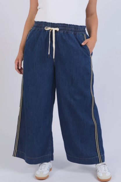 Elm Greta Wide Leg Pant - Side Tape/Dark Blue