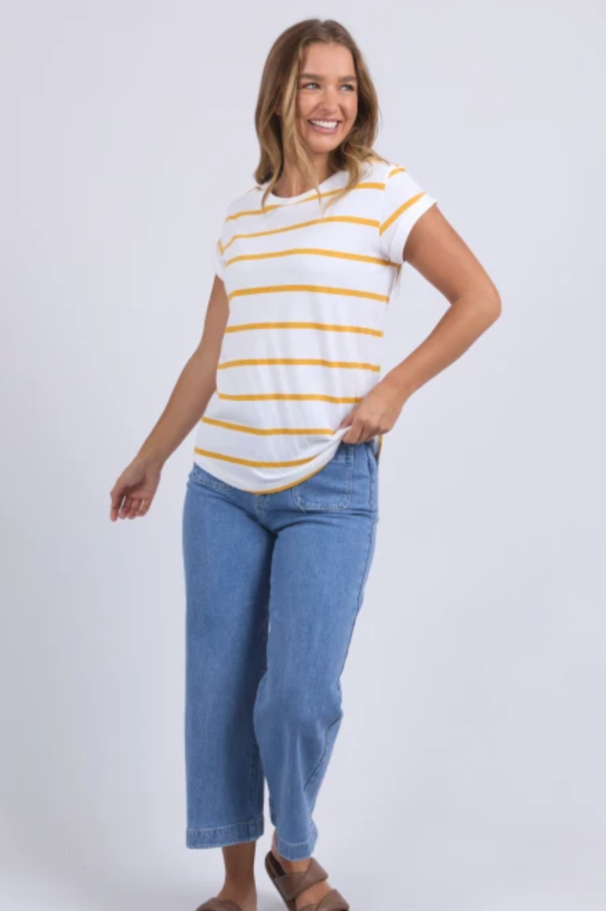 Foxwood Manly Stripe Tee - White/Yellow