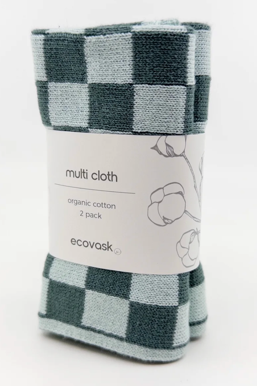 Multi Cloth 2 pk - Sea Foam Checker