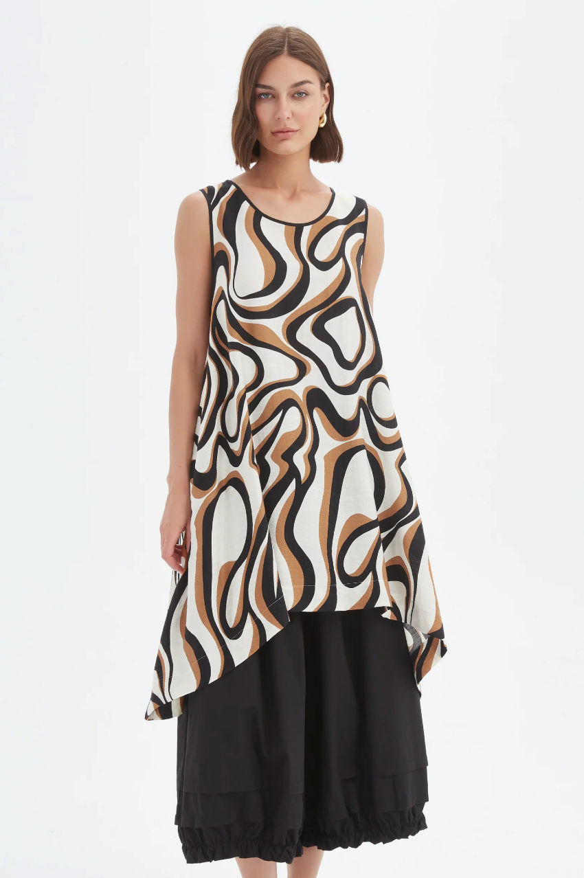 Sleeveless Swing Print Top - Caramel Swirl