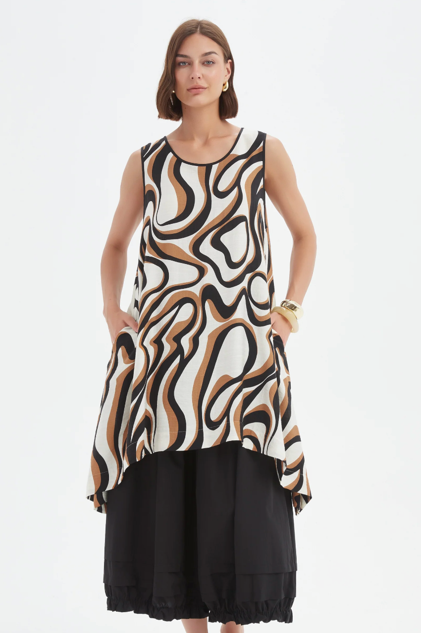 Sleeveless Swing Print Top - Caramel Swirl