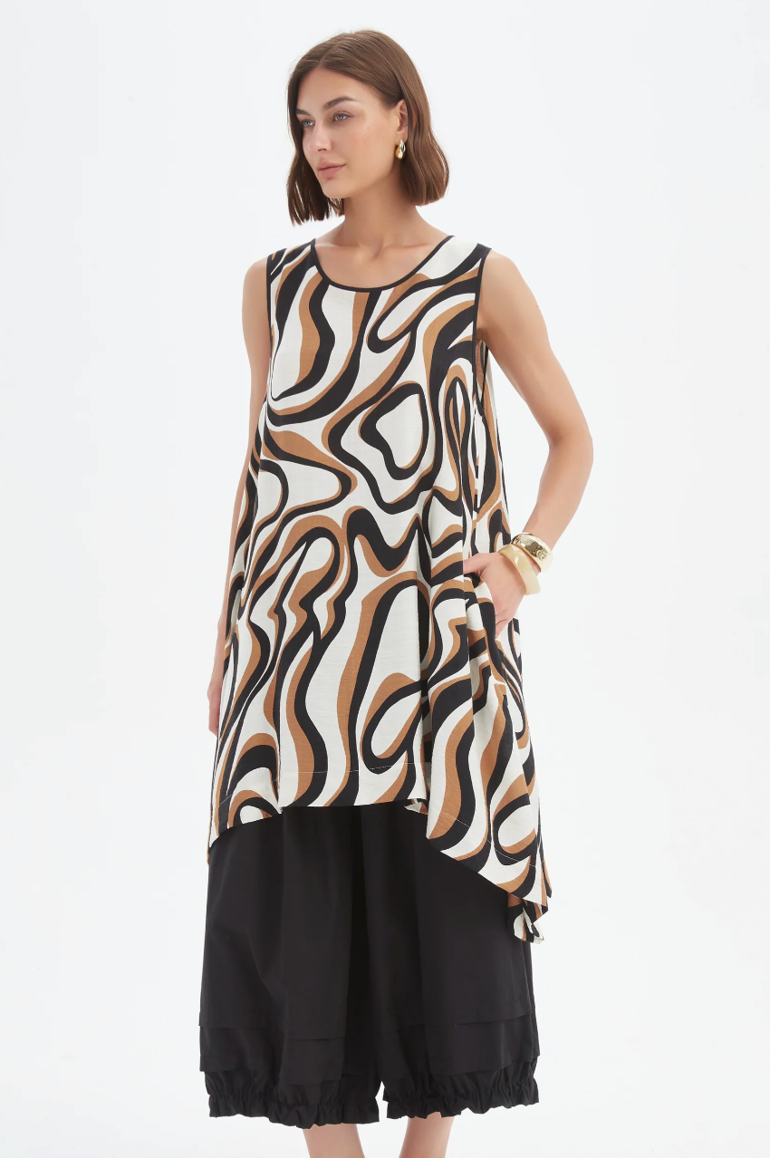 Sleeveless Swing Print Top - Caramel Swirl