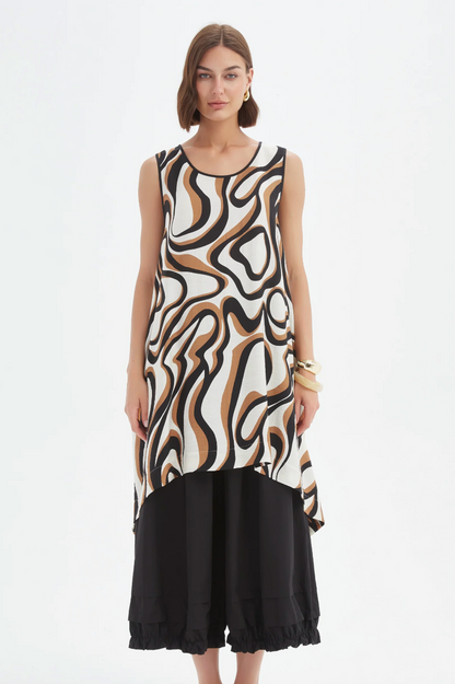 Sleeveless Swing Print Top - Caramel Swirl