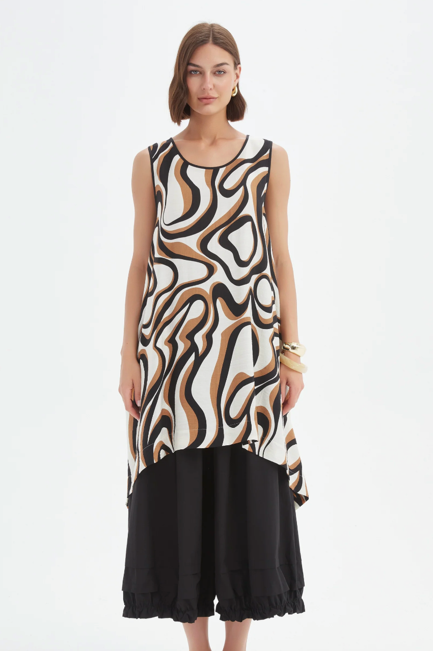 Sleeveless Swing Print Top - Caramel Swirl