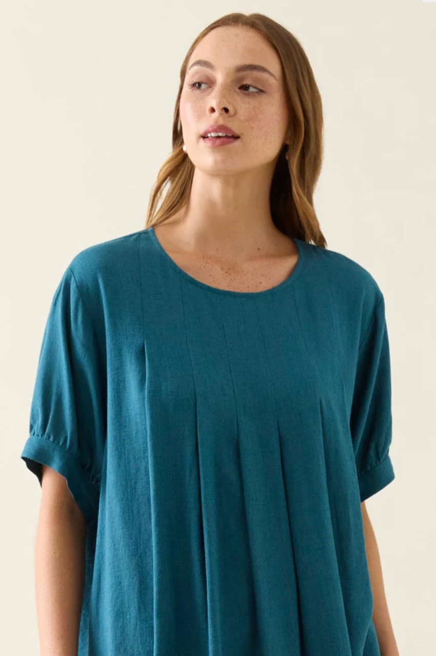 Ingrid Pleat Top - Baltic