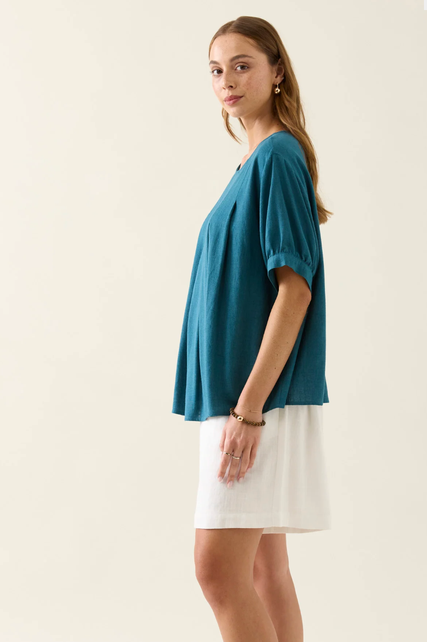 Ingrid Pleat Top - Baltic