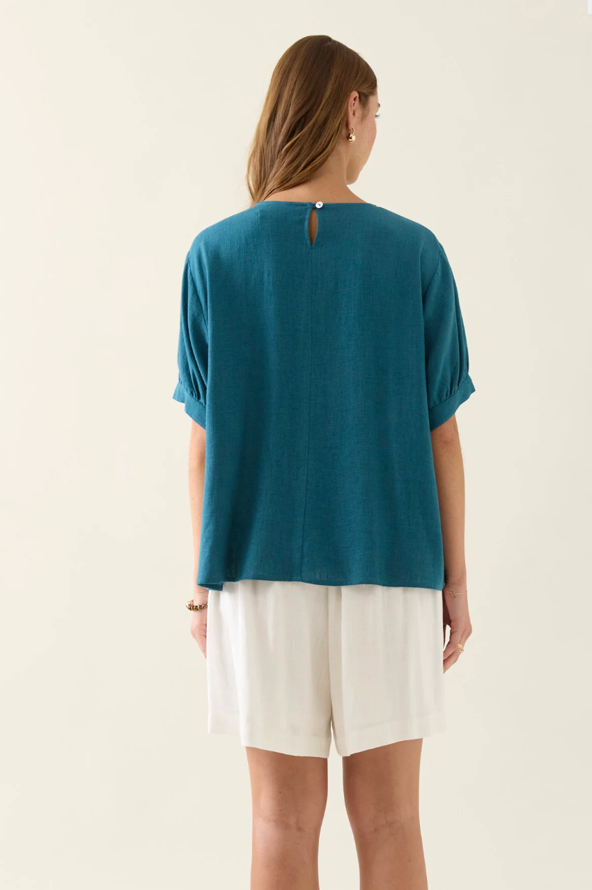 Ingrid Pleat Top - Baltic
