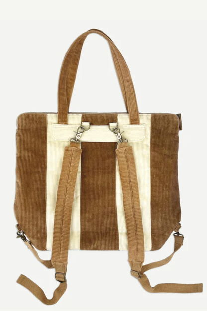 Corduroy Spliced Convertible Backpack - Tan