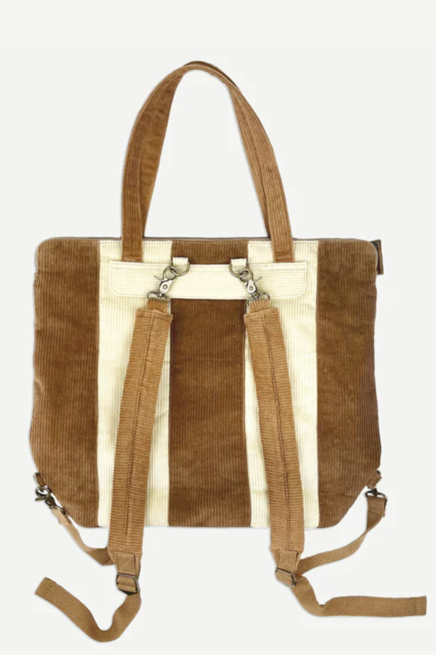 Corduroy Spliced Convertible Backpack - Tan