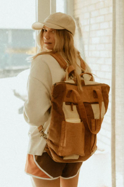 Corduroy Spliced Convertible Backpack - Tan