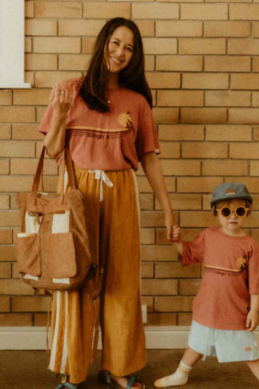 Corduroy Spliced Convertible Backpack - Tan