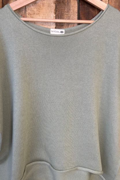 Organic Cotton S/S Curled Edge Sweater - Sage