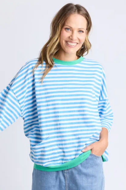 Elm Mazie Stripe Ringer Sweat - Azure/White/Gumdrop