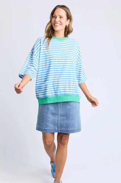 Elm Mazie Stripe Ringer Sweat - Azure/White/Gumdrop