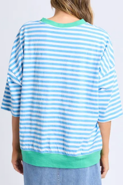 Elm Mazie Stripe Ringer Sweat - Azure/White/Gumdrop